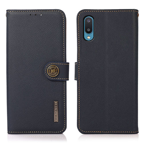 Leather Case Stands Flip Cover Holder B02H for Samsung Galaxy M02 Blue