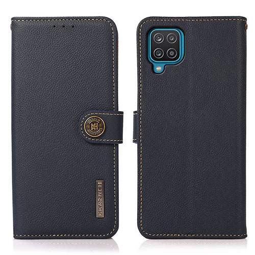 Leather Case Stands Flip Cover Holder B02H for Samsung Galaxy M12 Blue