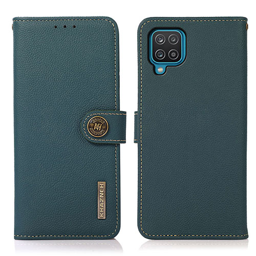 Leather Case Stands Flip Cover Holder B02H for Samsung Galaxy M12 Green