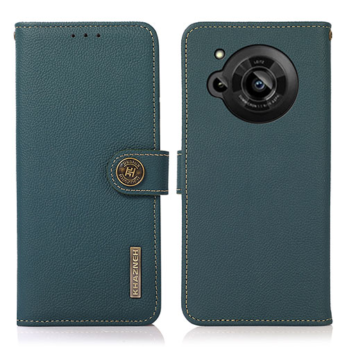 Leather Case Stands Flip Cover Holder B02H for Sharp Aquos R7 Green