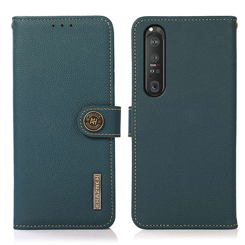 Leather Case Stands Flip Cover Holder B02H for Sony Xperia 1 III Green