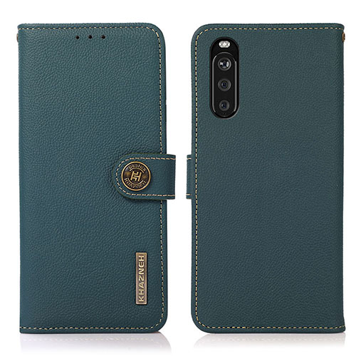 Leather Case Stands Flip Cover Holder B02H for Sony Xperia 10 III Green