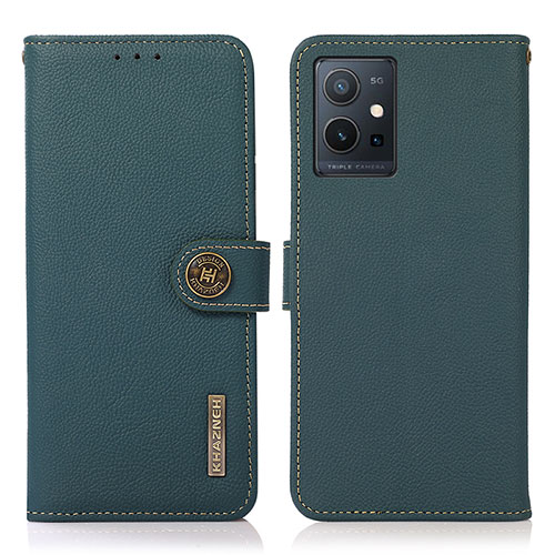 Leather Case Stands Flip Cover Holder B02H for Vivo iQOO Z6 5G Green