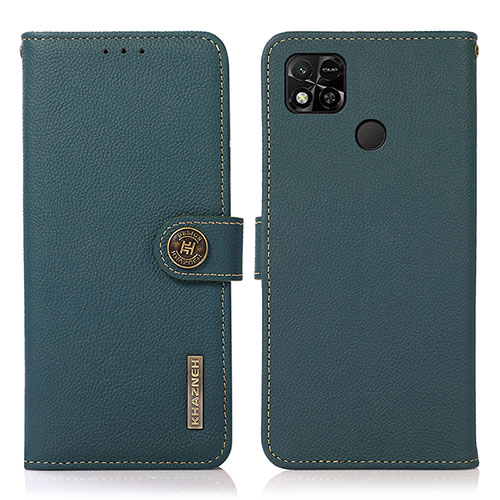 Leather Case Stands Flip Cover Holder B02H for Xiaomi POCO C3 Green