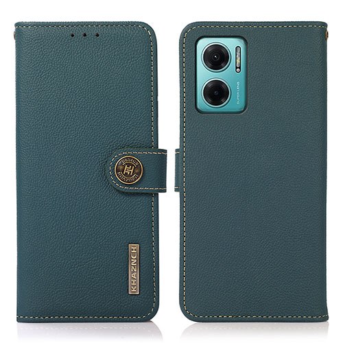 Leather Case Stands Flip Cover Holder B02H for Xiaomi Redmi 10 5G Green