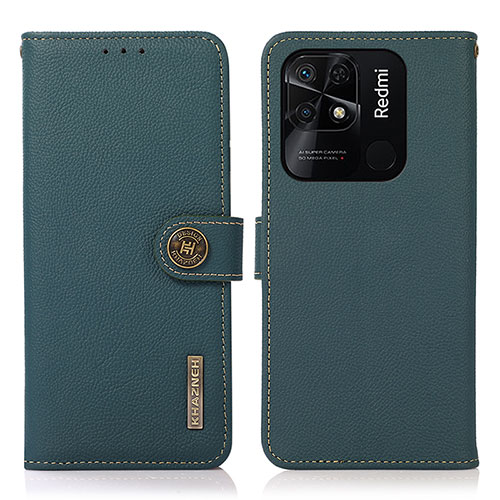 Leather Case Stands Flip Cover Holder B02H for Xiaomi Redmi 10 Power Green