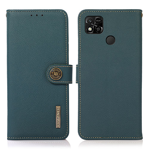 Leather Case Stands Flip Cover Holder B02H for Xiaomi Redmi 9 Activ Green