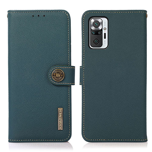 Leather Case Stands Flip Cover Holder B02H for Xiaomi Redmi Note 10 Pro 4G Green