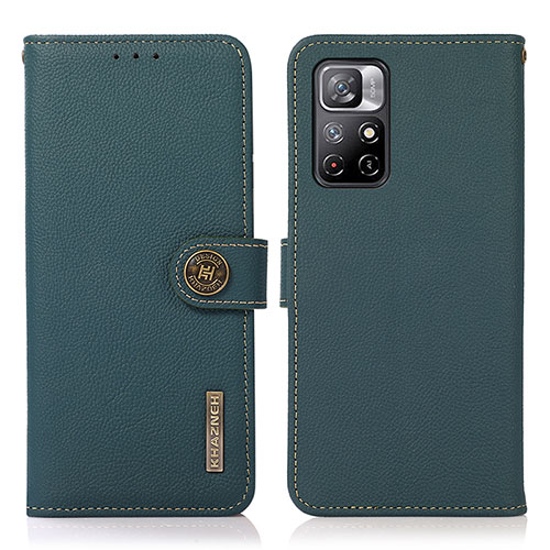 Leather Case Stands Flip Cover Holder B02H for Xiaomi Redmi Note 11 5G Green