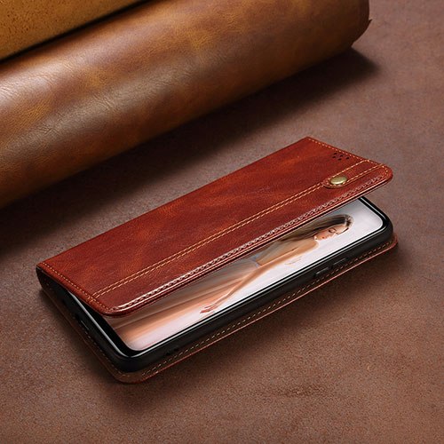 Leather Case Stands Flip Cover Holder B02S for Huawei P50 Pro Brown