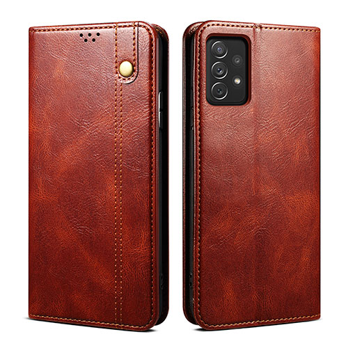 Leather Case Stands Flip Cover Holder B02S for Samsung Galaxy A72 4G Brown