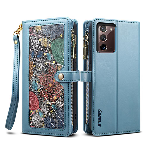 Leather Case Stands Flip Cover Holder B02S for Samsung Galaxy Note 20 5G Blue