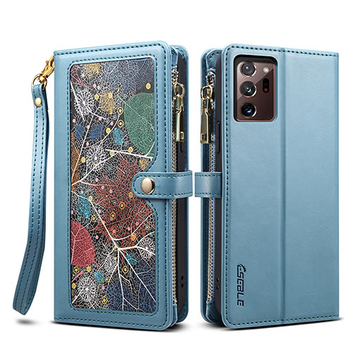 Leather Case Stands Flip Cover Holder B02S for Samsung Galaxy Note 20 Ultra 5G Blue