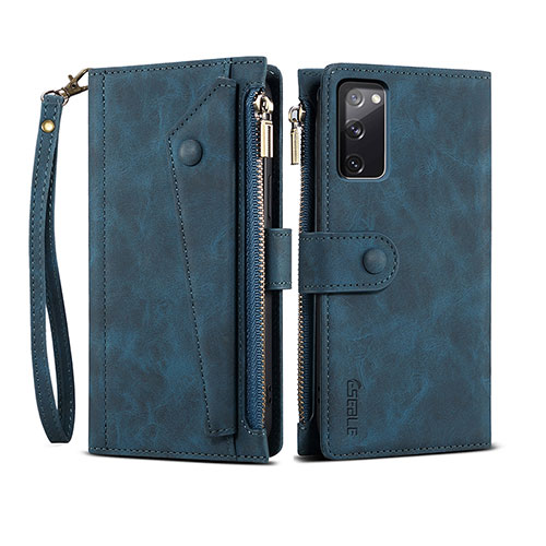 Leather Case Stands Flip Cover Holder B02S for Samsung Galaxy S20 Lite 5G Blue