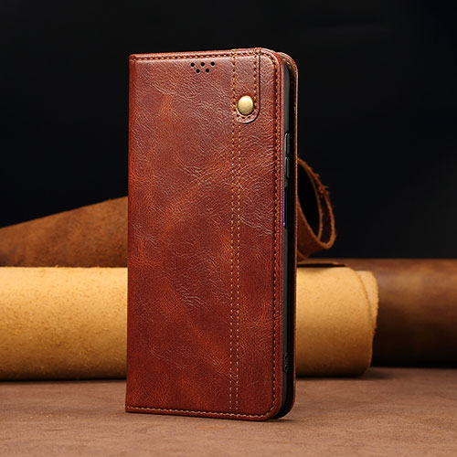 Leather Case Stands Flip Cover Holder B02S for Xiaomi Redmi Note 11 4G (2021) Brown