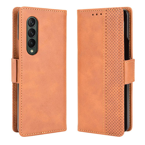 Leather Case Stands Flip Cover Holder B02Y for Samsung Galaxy Z Fold3 5G Brown