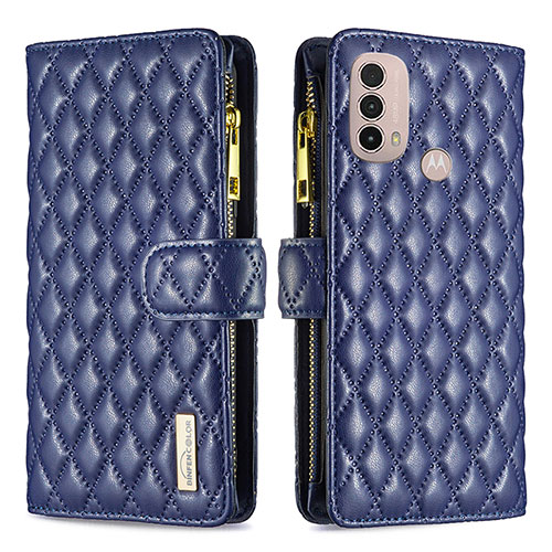 Leather Case Stands Flip Cover Holder B03F for Motorola Moto E20 Blue