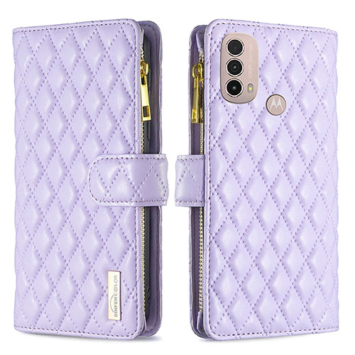 Leather Case Stands Flip Cover Holder B03F for Motorola Moto E20 Purple