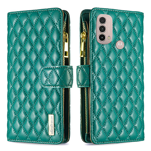 Leather Case Stands Flip Cover Holder B03F for Motorola Moto E30 Green