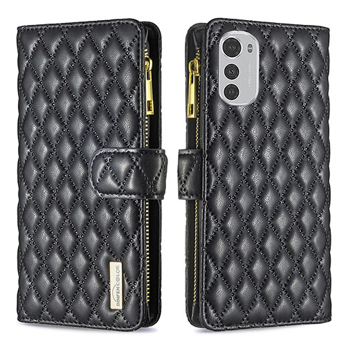 Leather Case Stands Flip Cover Holder B03F for Motorola Moto E32 Black