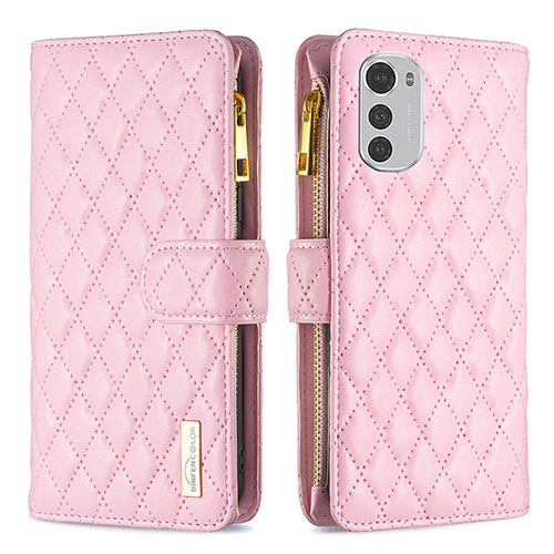 Leather Case Stands Flip Cover Holder B03F for Motorola Moto E32 Pink