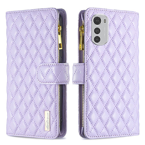 Leather Case Stands Flip Cover Holder B03F for Motorola Moto E32s Purple