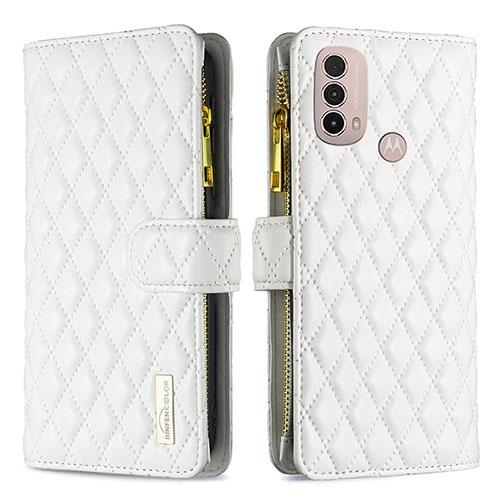 Leather Case Stands Flip Cover Holder B03F for Motorola Moto E40 White