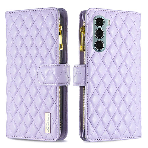 Leather Case Stands Flip Cover Holder B03F for Motorola Moto G200 5G Purple