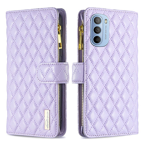 Leather Case Stands Flip Cover Holder B03F for Motorola Moto G41 Purple