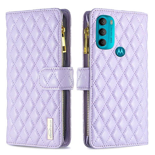 Leather Case Stands Flip Cover Holder B03F for Motorola Moto G71 5G Purple