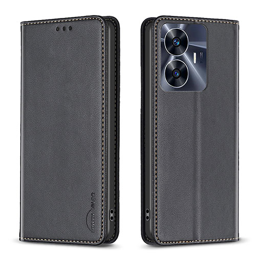 Leather Case Stands Flip Cover Holder B03F for Realme C55 Black