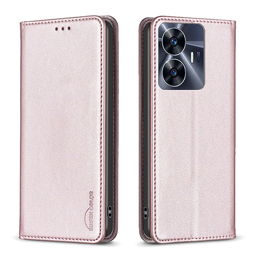 Leather Case Stands Flip Cover Holder B03F for Realme C55 Rose Gold