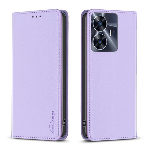 Leather Case Stands Flip Cover Holder B03F for Realme Narzo N55 Clove Purple