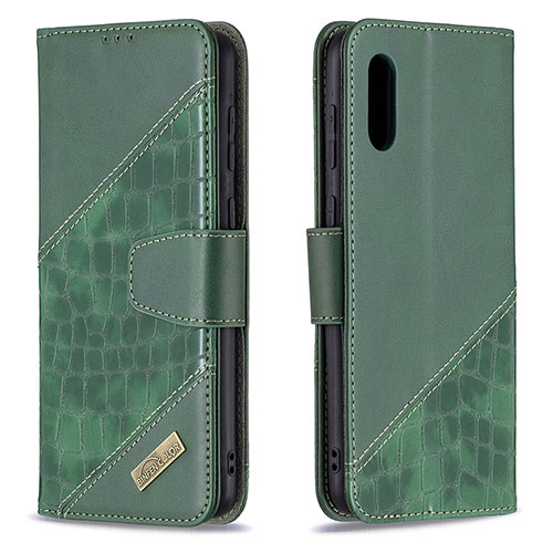 Leather Case Stands Flip Cover Holder B03F for Samsung Galaxy A02 Green