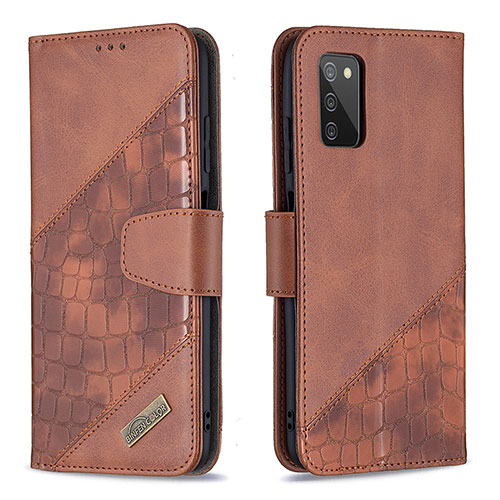 Leather Case Stands Flip Cover Holder B03F for Samsung Galaxy A02s Brown