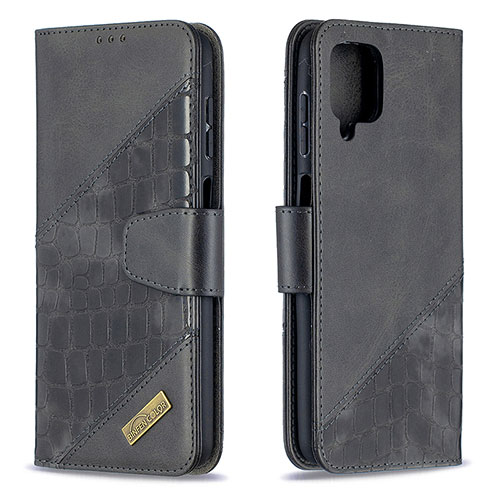 Leather Case Stands Flip Cover Holder B03F for Samsung Galaxy A12 Black