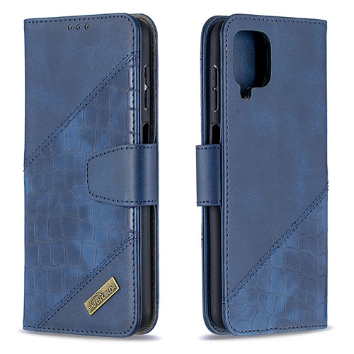 Leather Case Stands Flip Cover Holder B03F for Samsung Galaxy A12 Blue