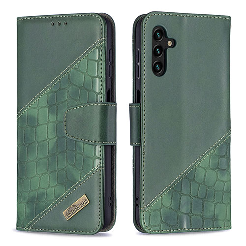 Leather Case Stands Flip Cover Holder B03F for Samsung Galaxy A13 5G Green