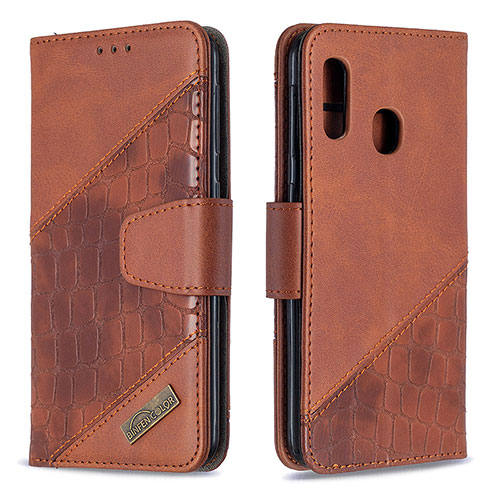 Leather Case Stands Flip Cover Holder B03F for Samsung Galaxy A20e Brown