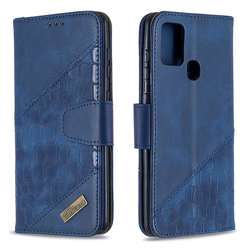 Leather Case Stands Flip Cover Holder B03F for Samsung Galaxy A21s Blue