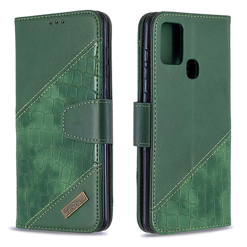 Leather Case Stands Flip Cover Holder B03F for Samsung Galaxy A21s Green