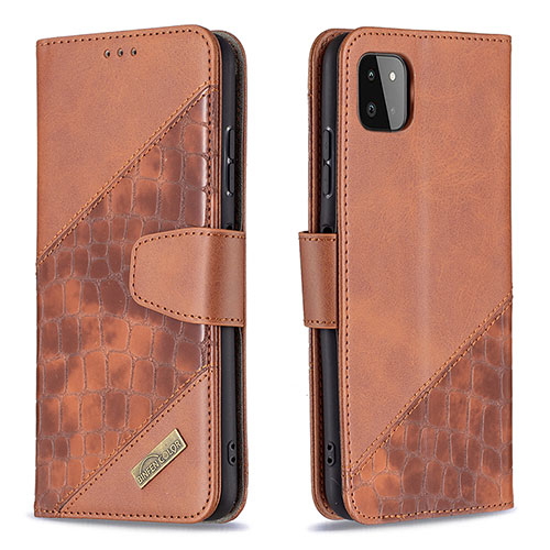 Leather Case Stands Flip Cover Holder B03F for Samsung Galaxy A22 5G Brown