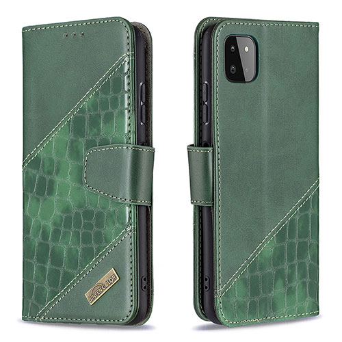 Leather Case Stands Flip Cover Holder B03F for Samsung Galaxy A22 5G Green