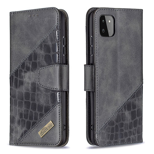 Leather Case Stands Flip Cover Holder B03F for Samsung Galaxy A22s 5G Black