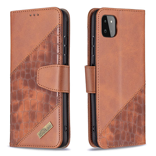 Leather Case Stands Flip Cover Holder B03F for Samsung Galaxy A22s 5G Brown