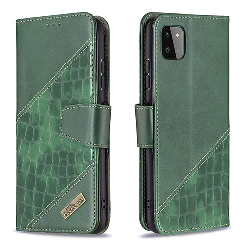 Leather Case Stands Flip Cover Holder B03F for Samsung Galaxy A22s 5G Green