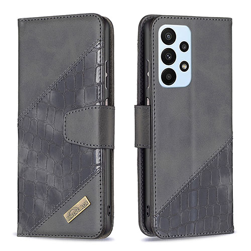 Leather Case Stands Flip Cover Holder B03F for Samsung Galaxy A23 4G Black