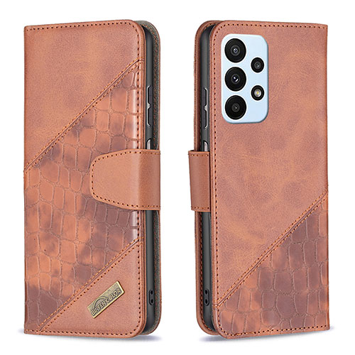 Leather Case Stands Flip Cover Holder B03F for Samsung Galaxy A23 4G Brown