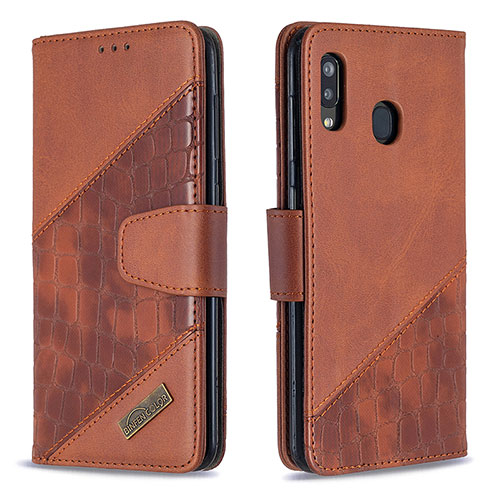 Leather Case Stands Flip Cover Holder B03F for Samsung Galaxy A30 Brown