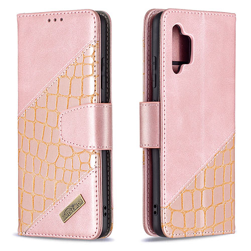 Leather Case Stands Flip Cover Holder B03F for Samsung Galaxy A32 4G Rose Gold